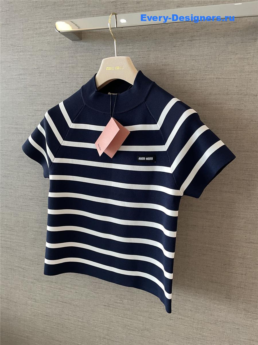 Miu Miu Blue Striped Mock Turtleneck Sweater