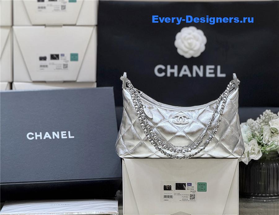 Ch**el silver calfskin chain hobo bag