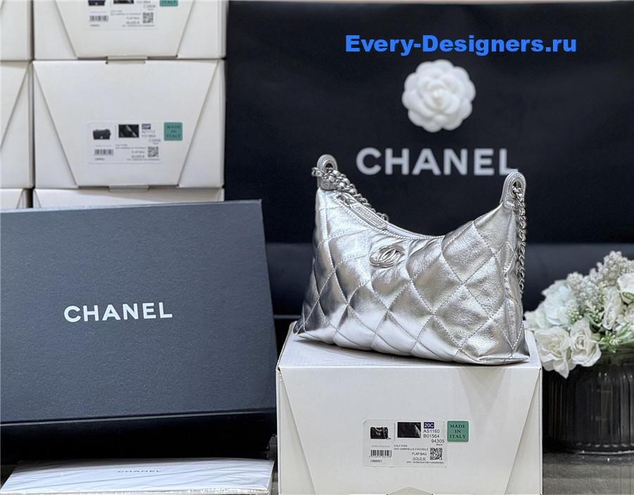 Ch**el silver calfskin chain hobo bag