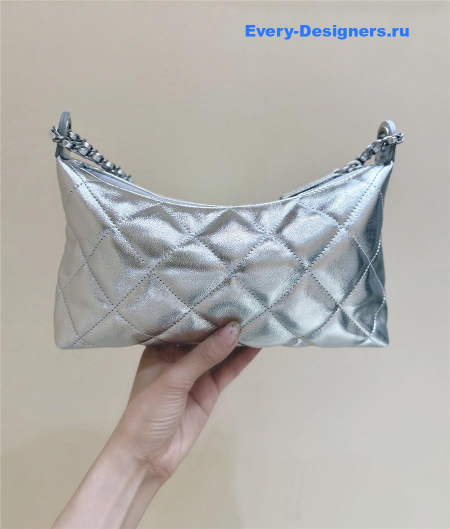 Ch**el silver calfskin chain hobo bag