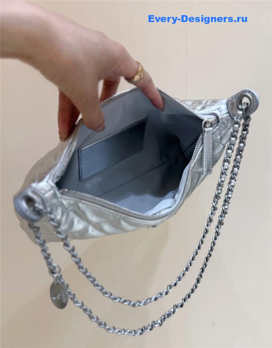 Ch**el silver calfskin chain hobo bag