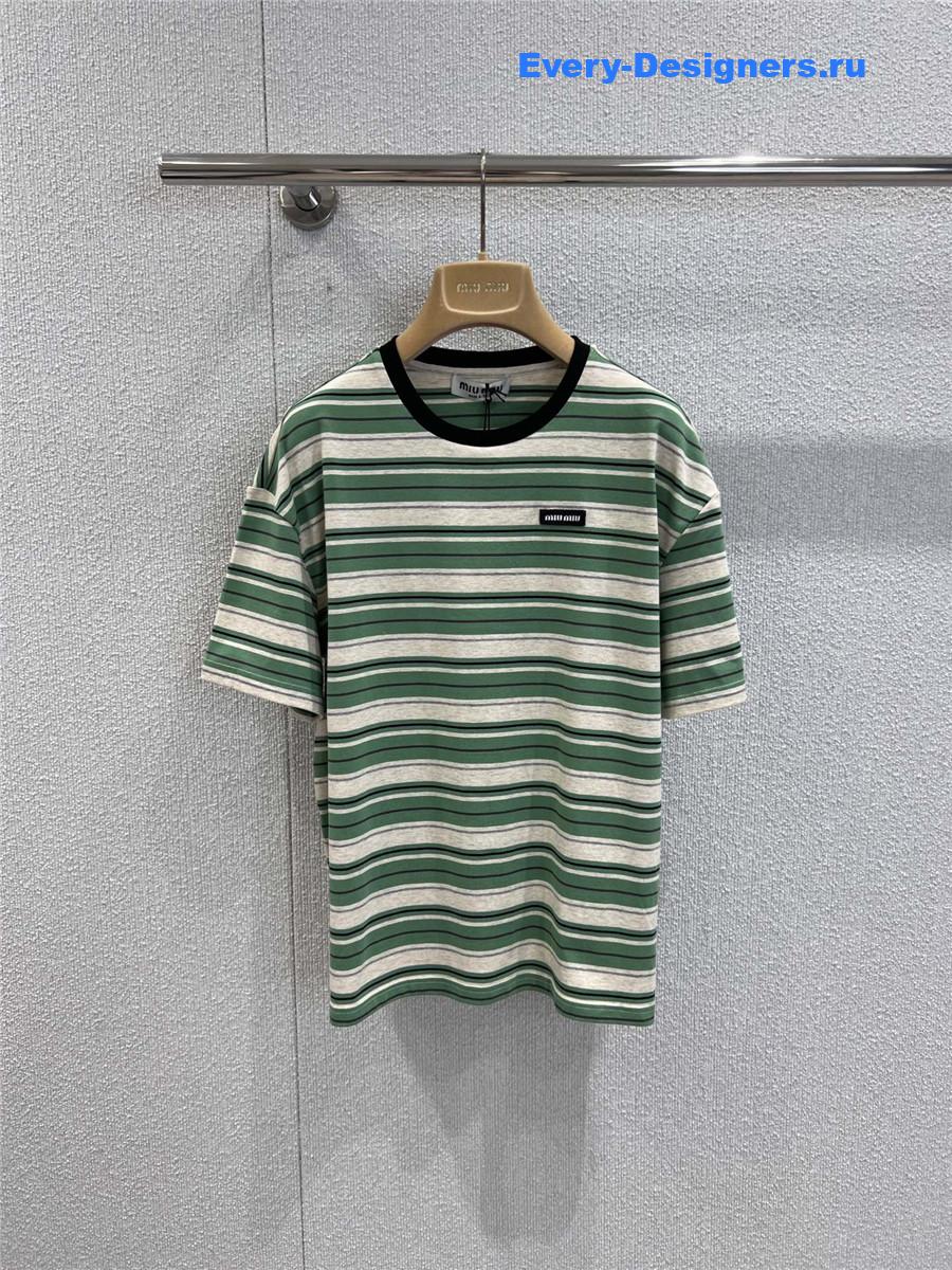 Miu Miu Green/White/Light Blue Jersey T-Shirt