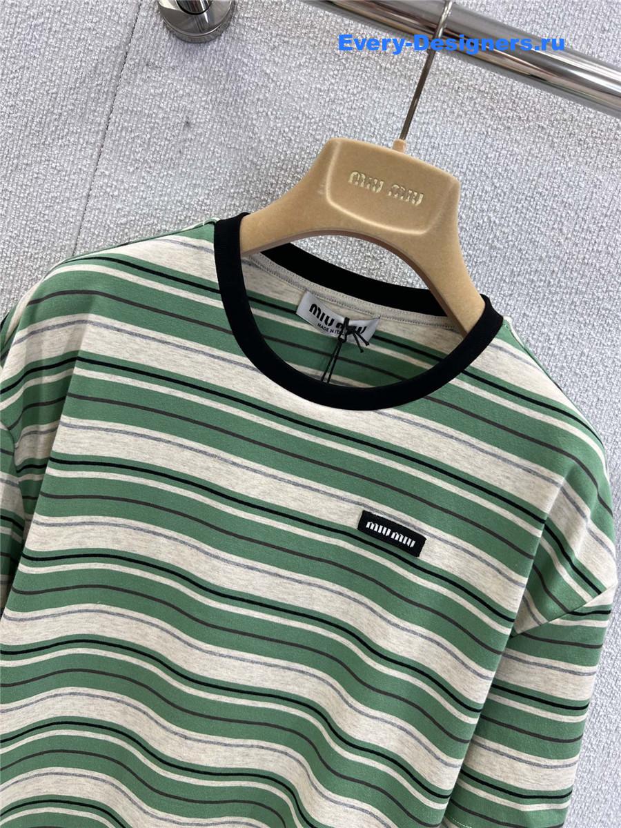 Miu Miu Green/White/Light Blue Jersey T-Shirt