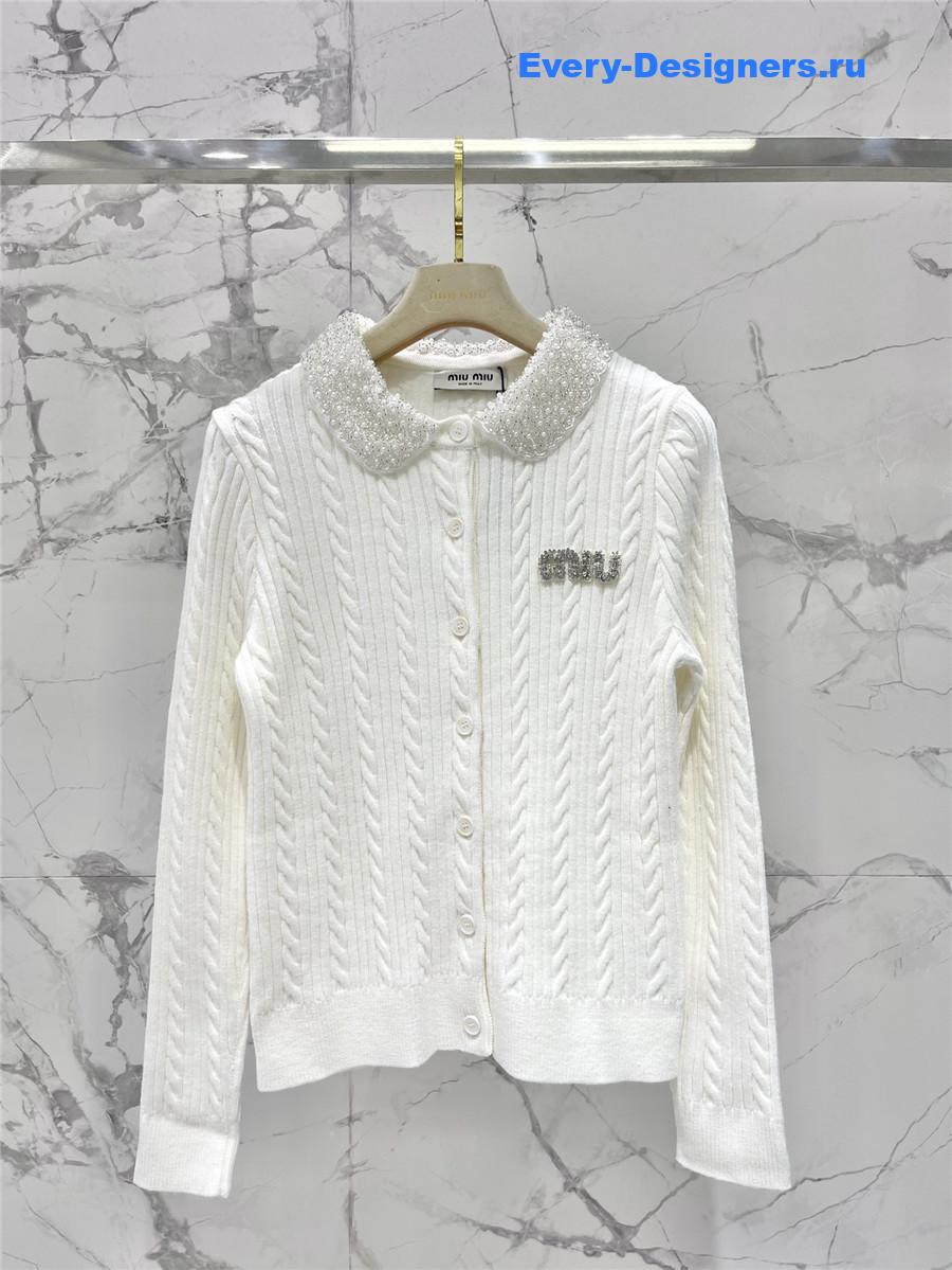Miu Miu White Beaded Cardigan