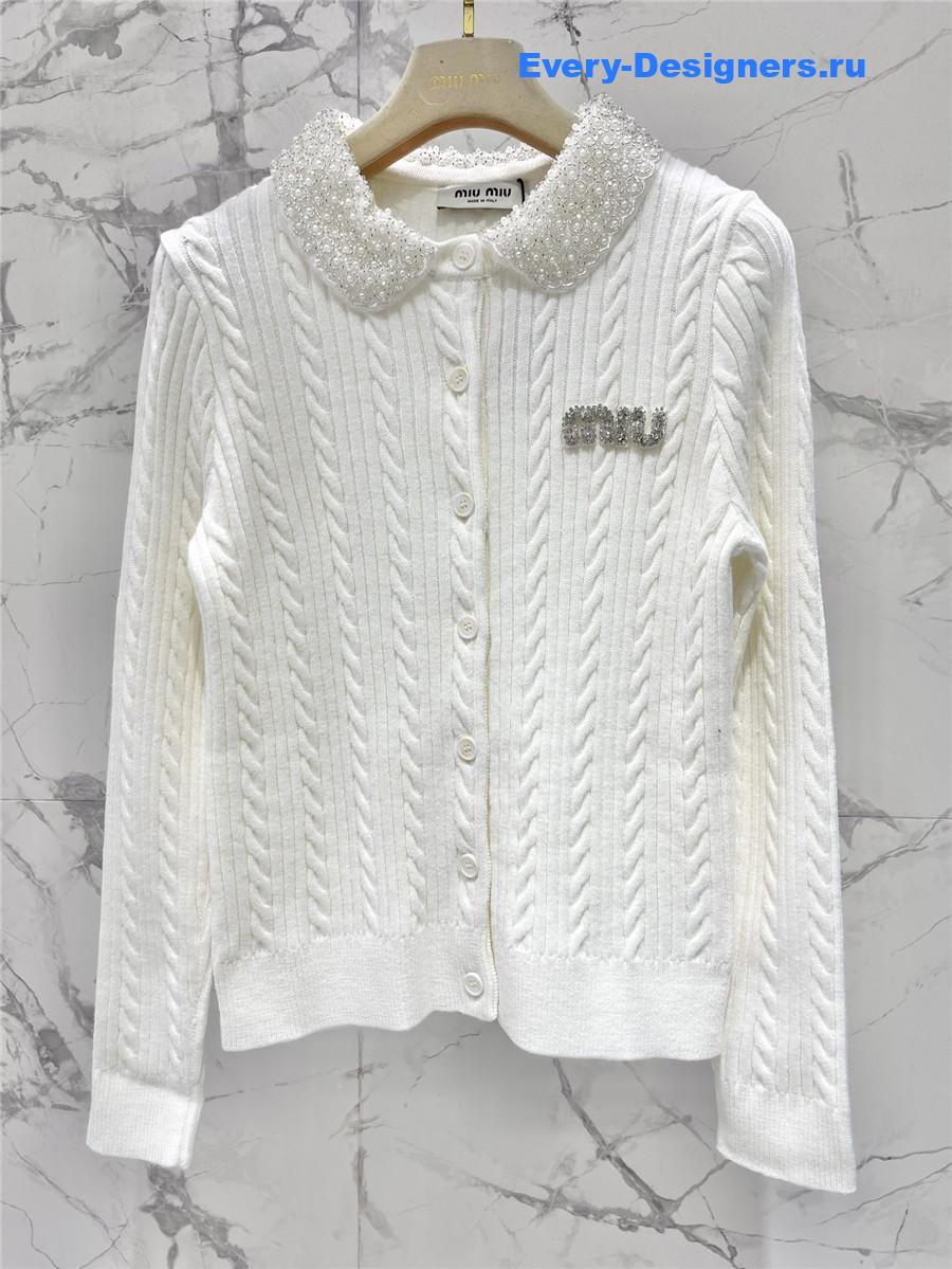 Miu Miu White Beaded Cardigan