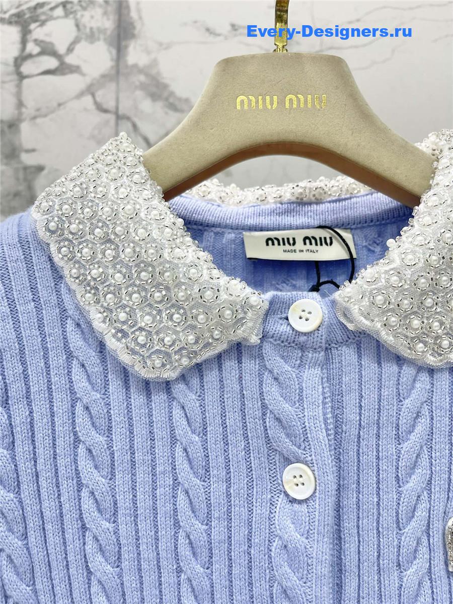Miu Miu Light Blue Beaded Cardigan