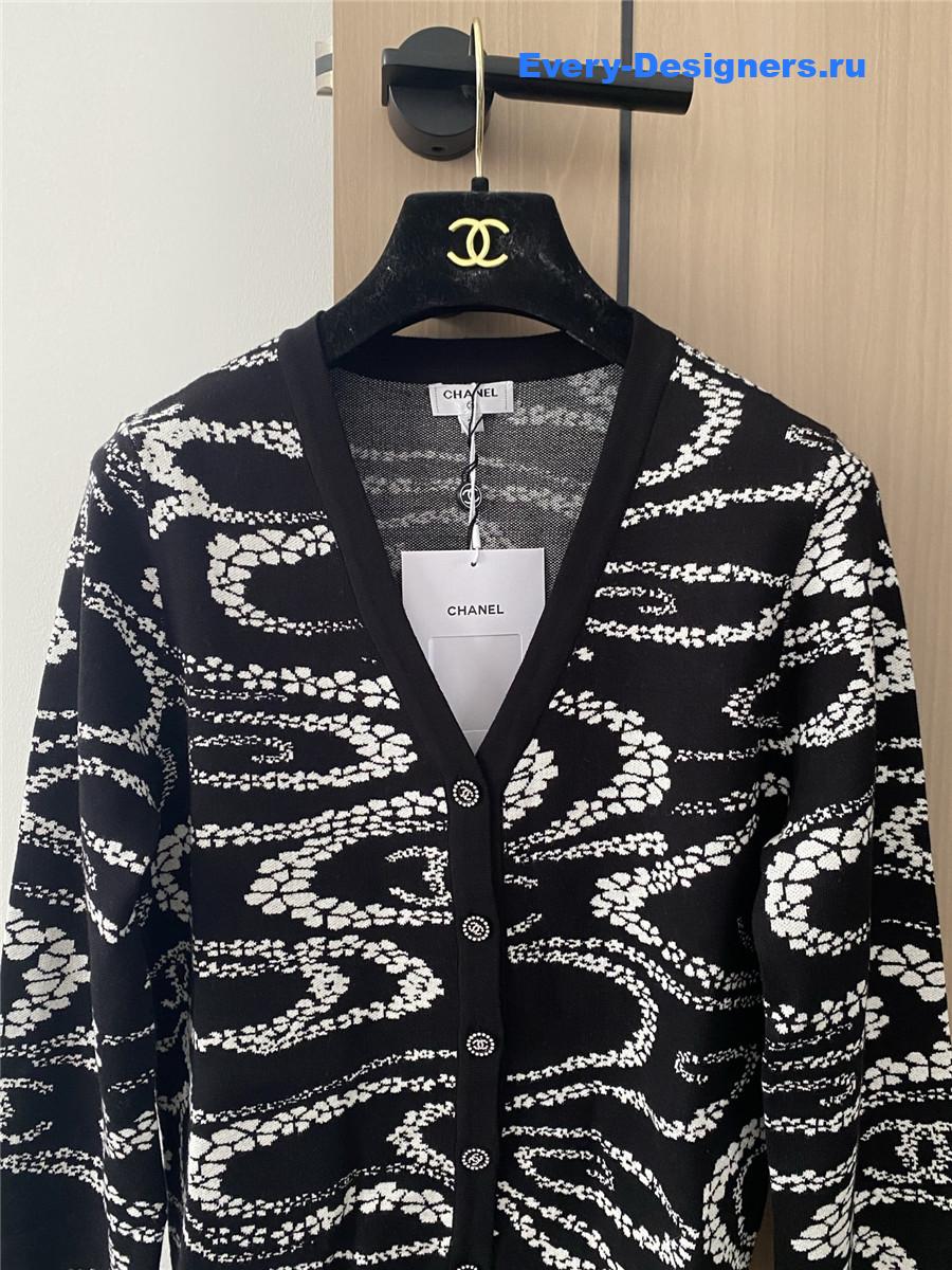Ch**el black white logo cardigan