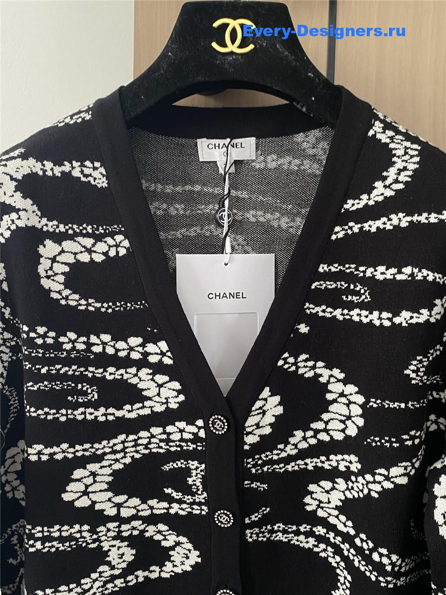 Ch**el black white logo cardigan
