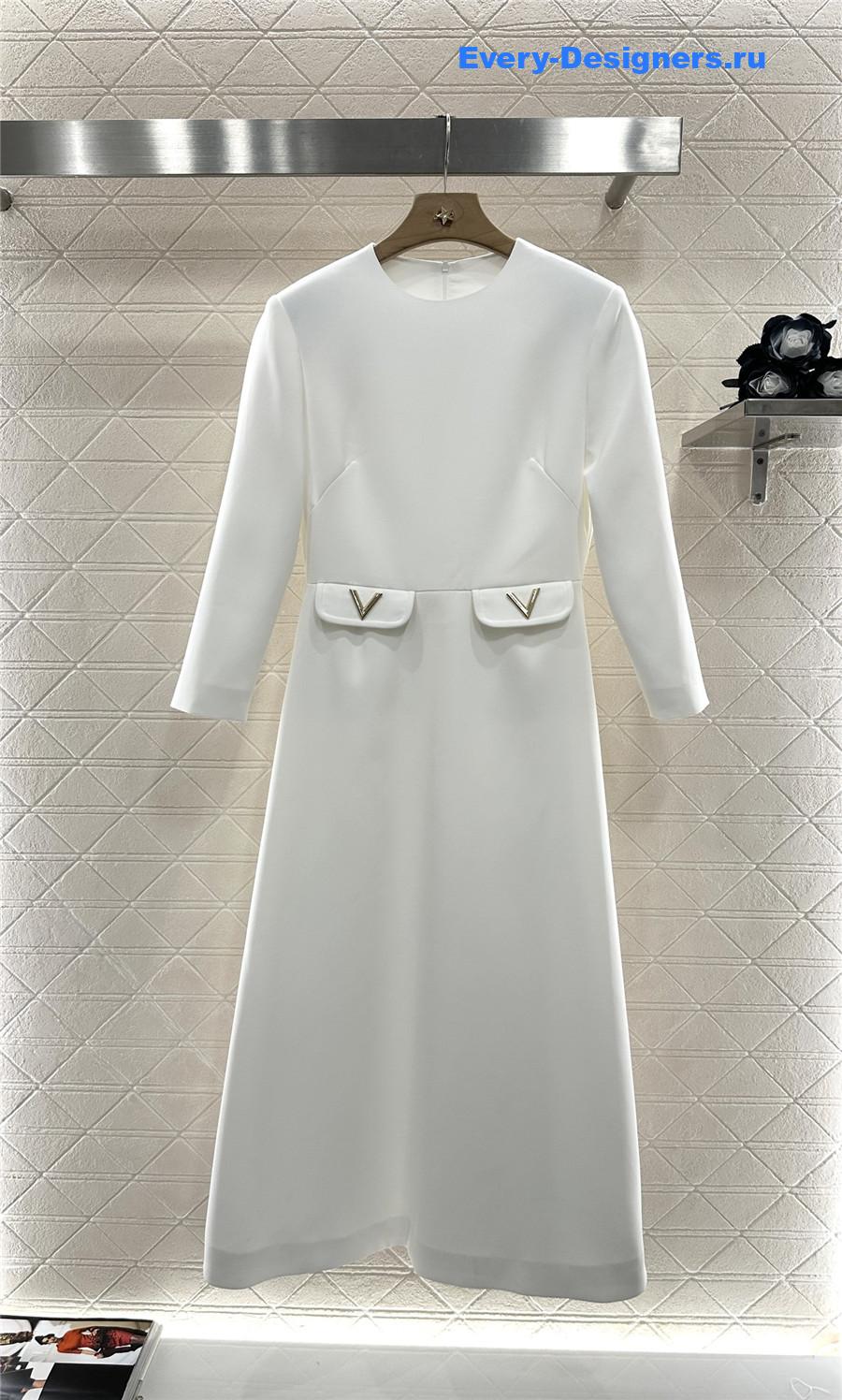 Va1e*ntin0 white crepe couture midi dress