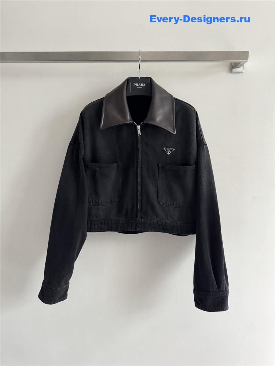 Pra*a dark gray cropped denim jacket