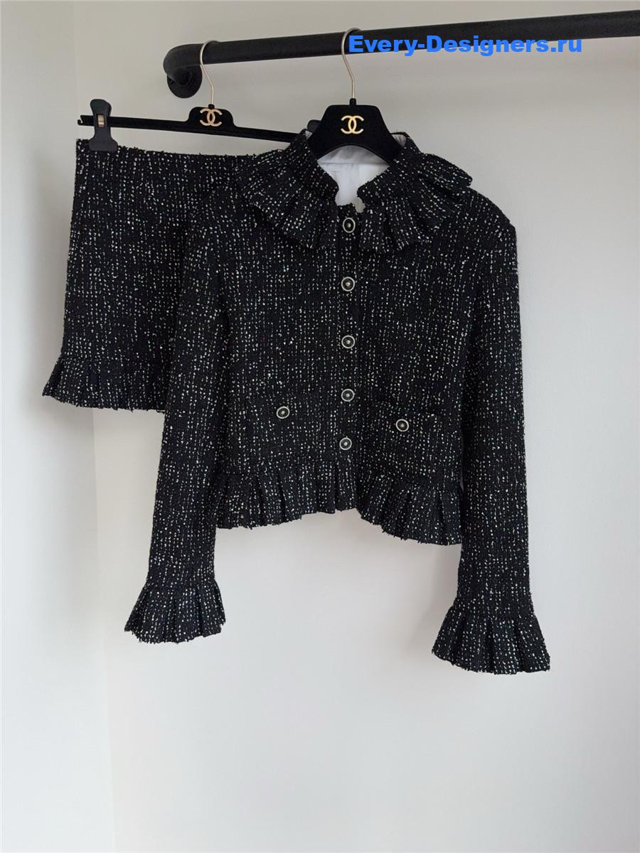 Ch**el tweed coat with sequins ruffles