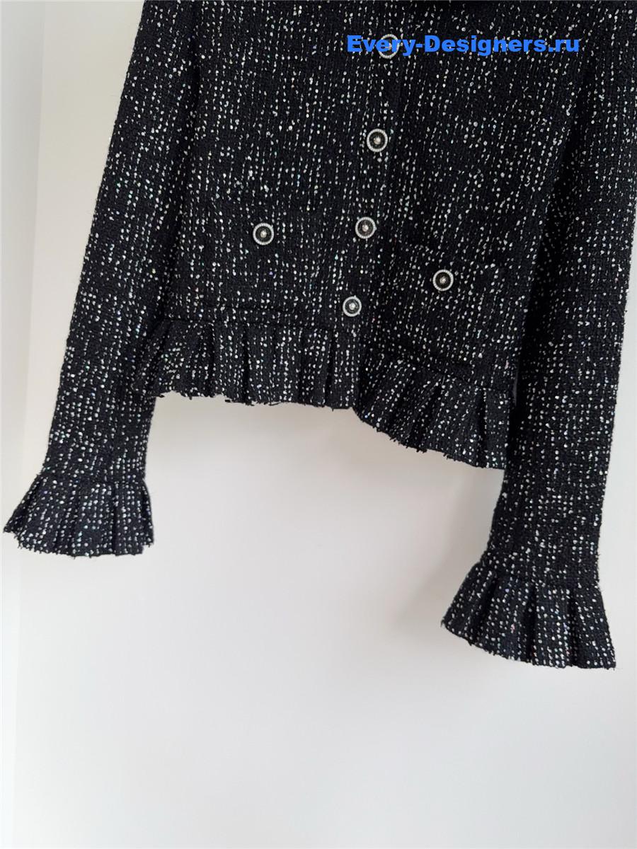 Ch**el tweed coat with sequins ruffles