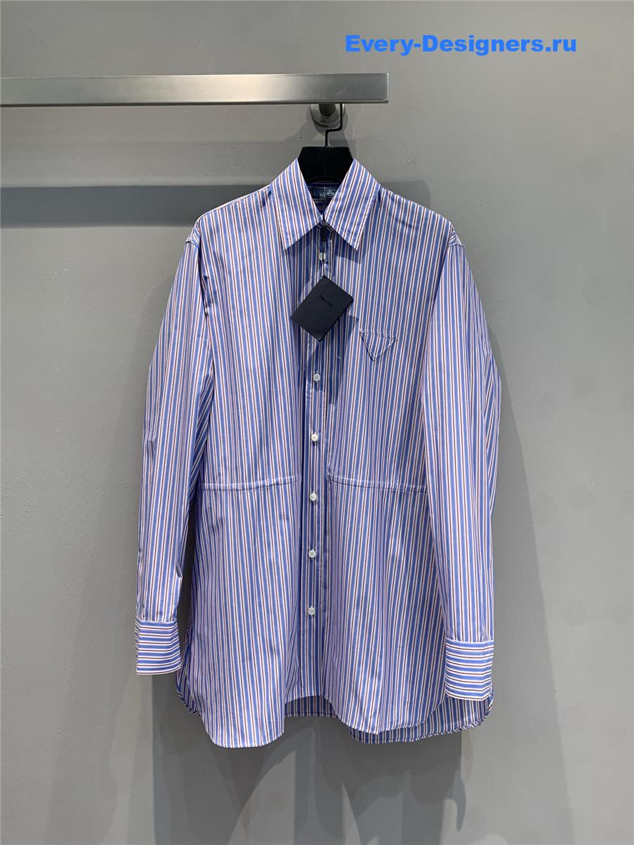 Pra*a logo-embroidered blue striped shirt