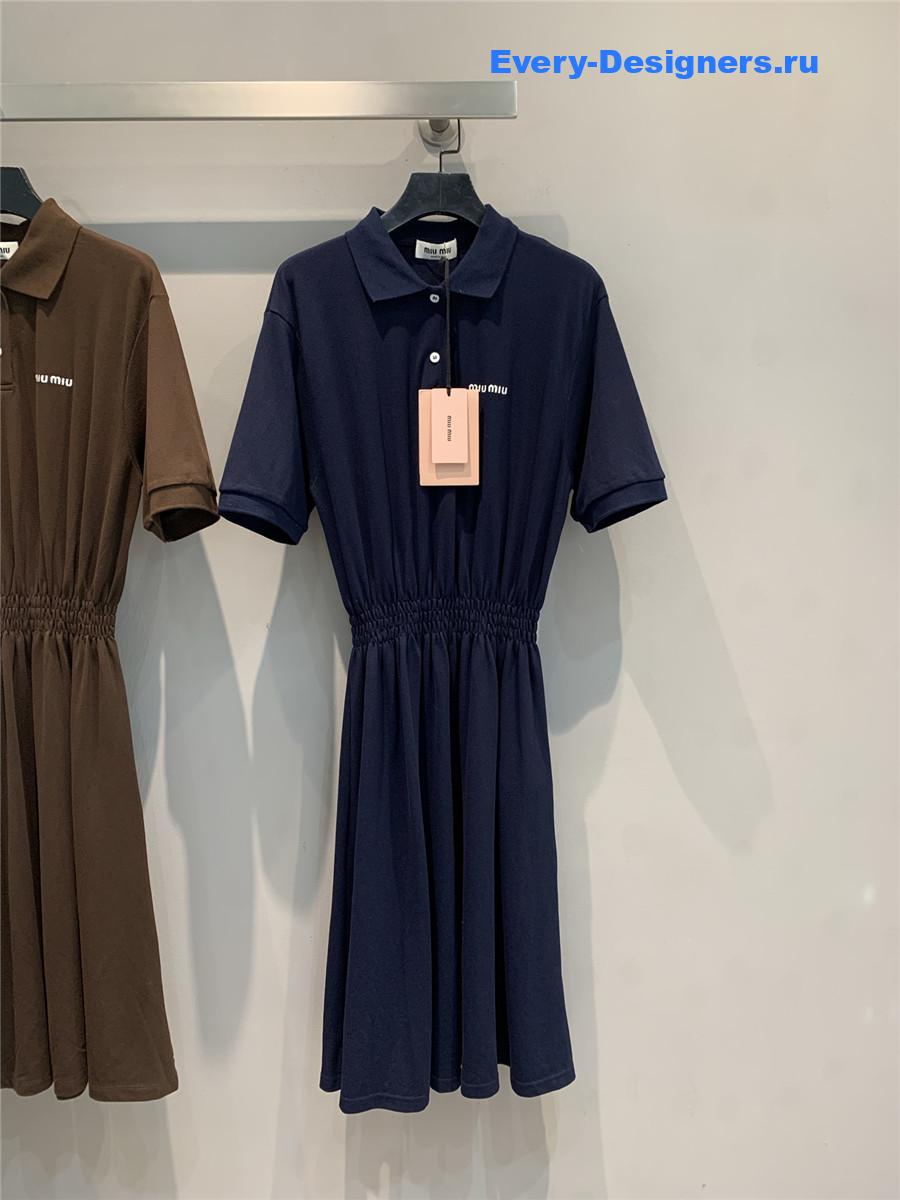 Miu Miu Dark Blue Piqué Mini-Dress