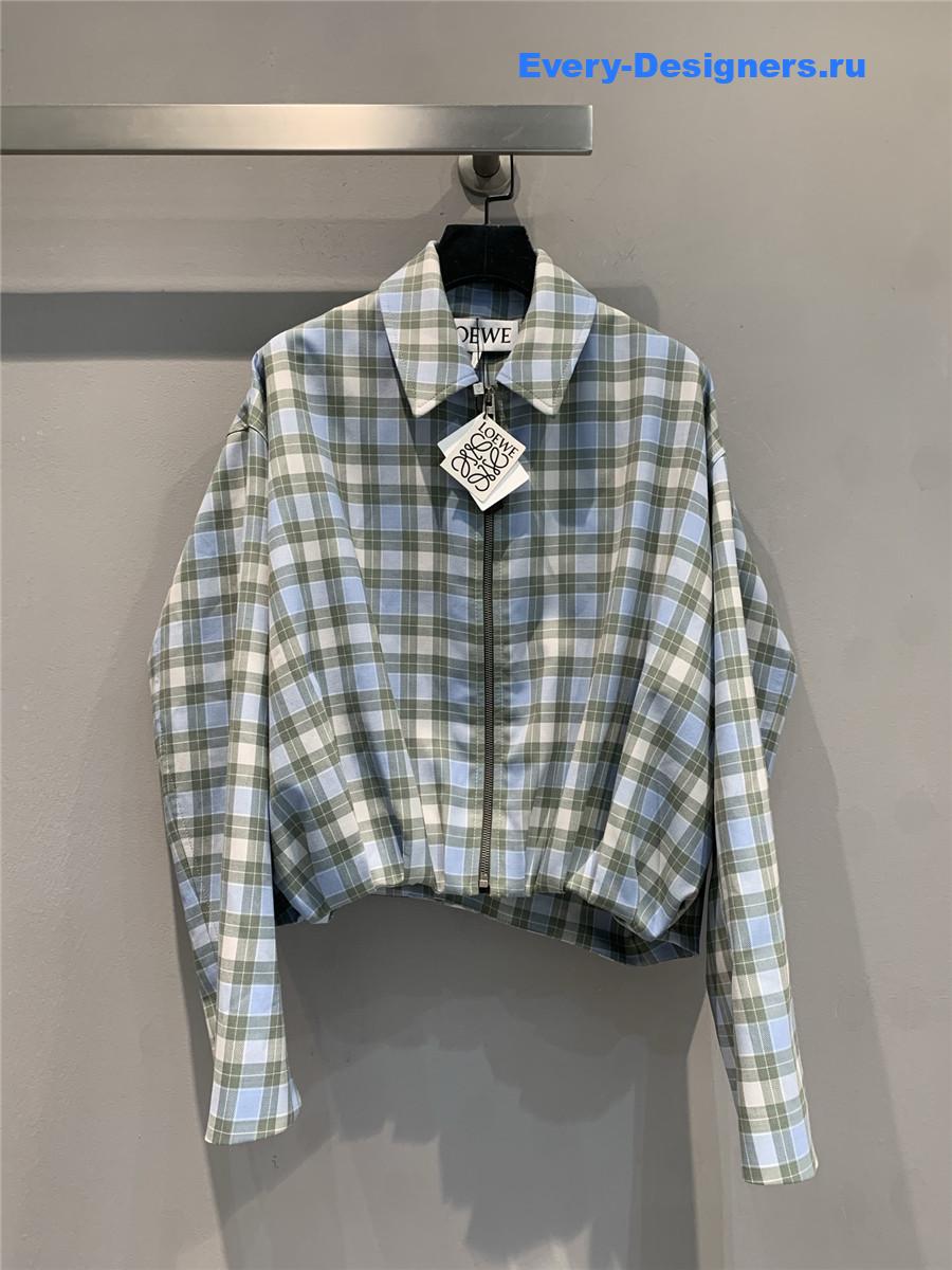 L0ew* blue checked draped jacket