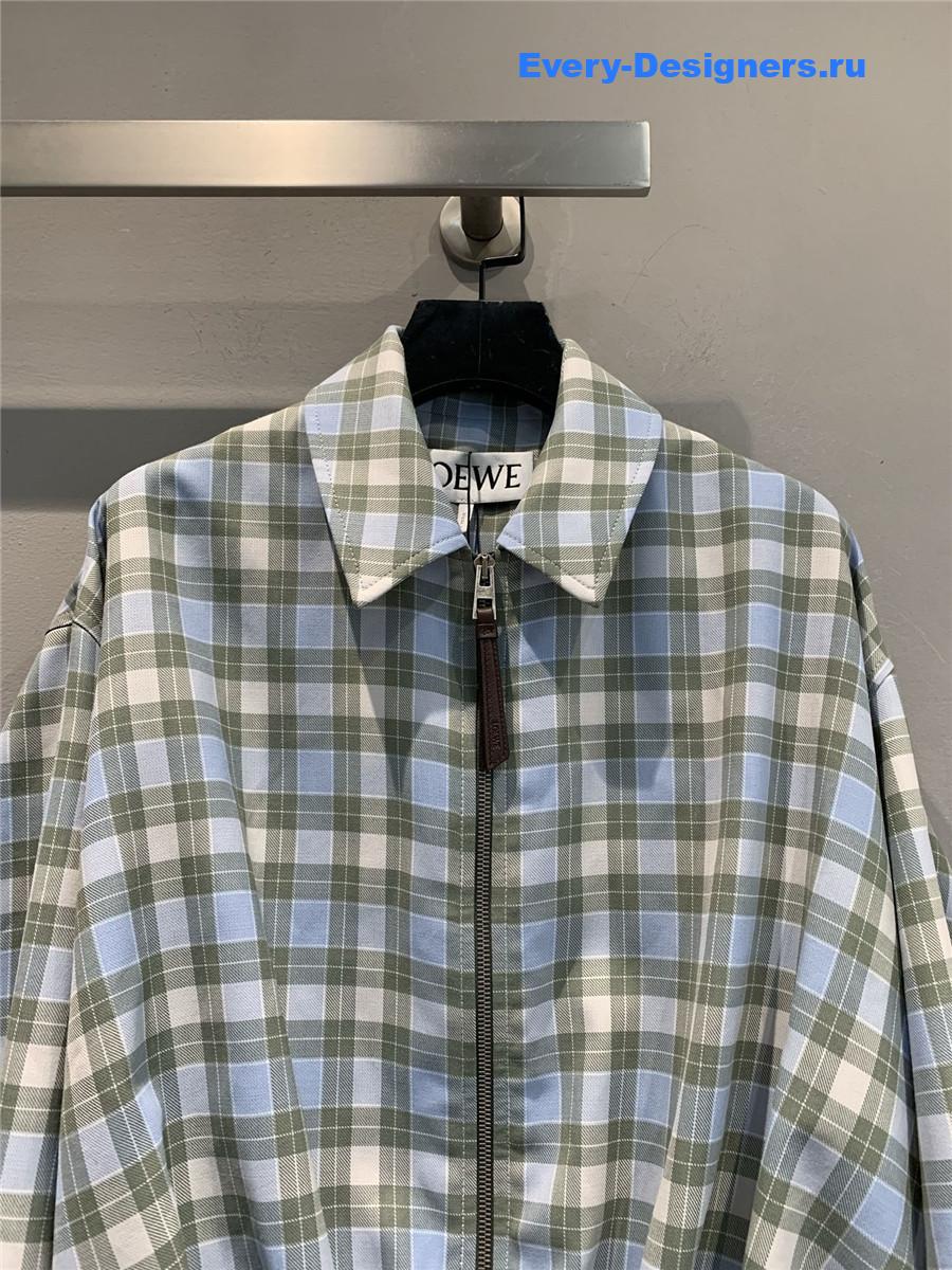 L0ew* blue checked draped jacket