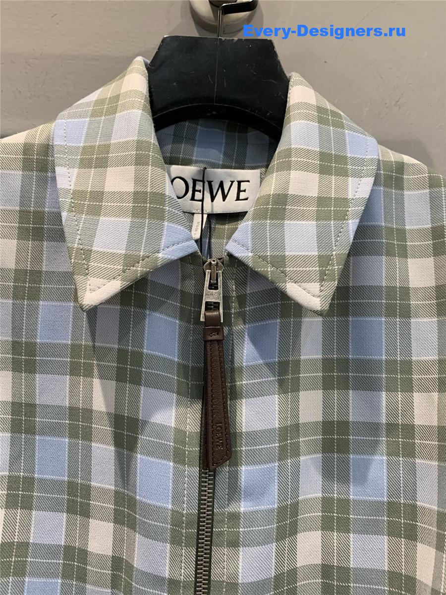 L0ew* blue checked draped jacket