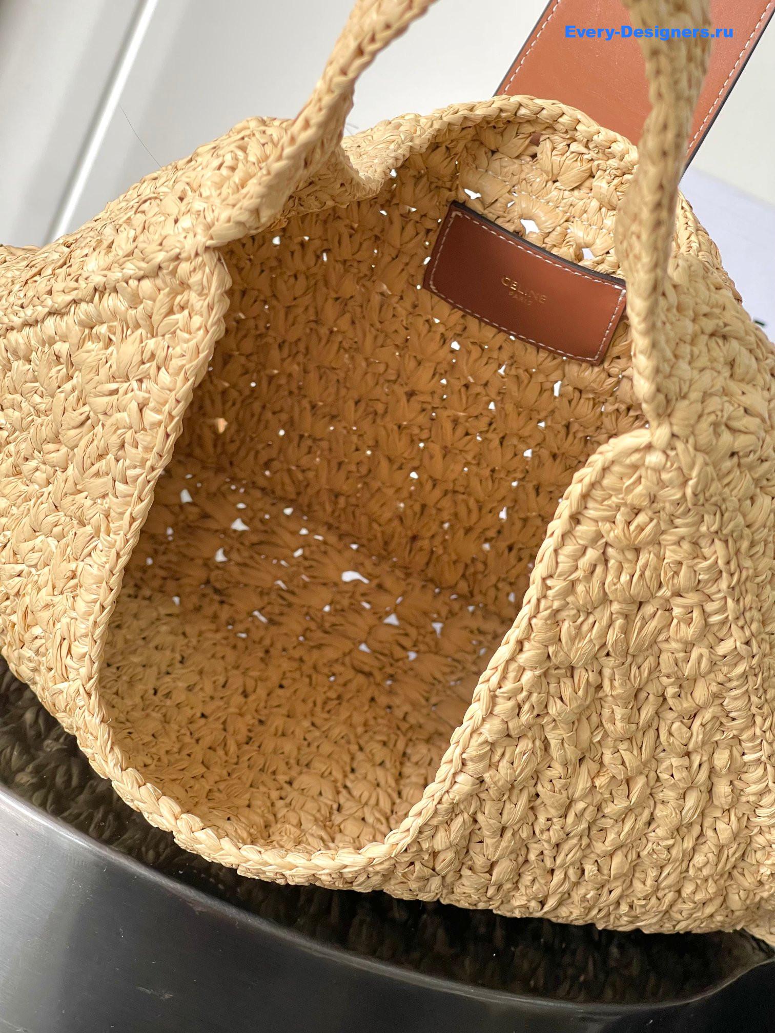 Ce1i*e cabas triangle in raffia and calfskin