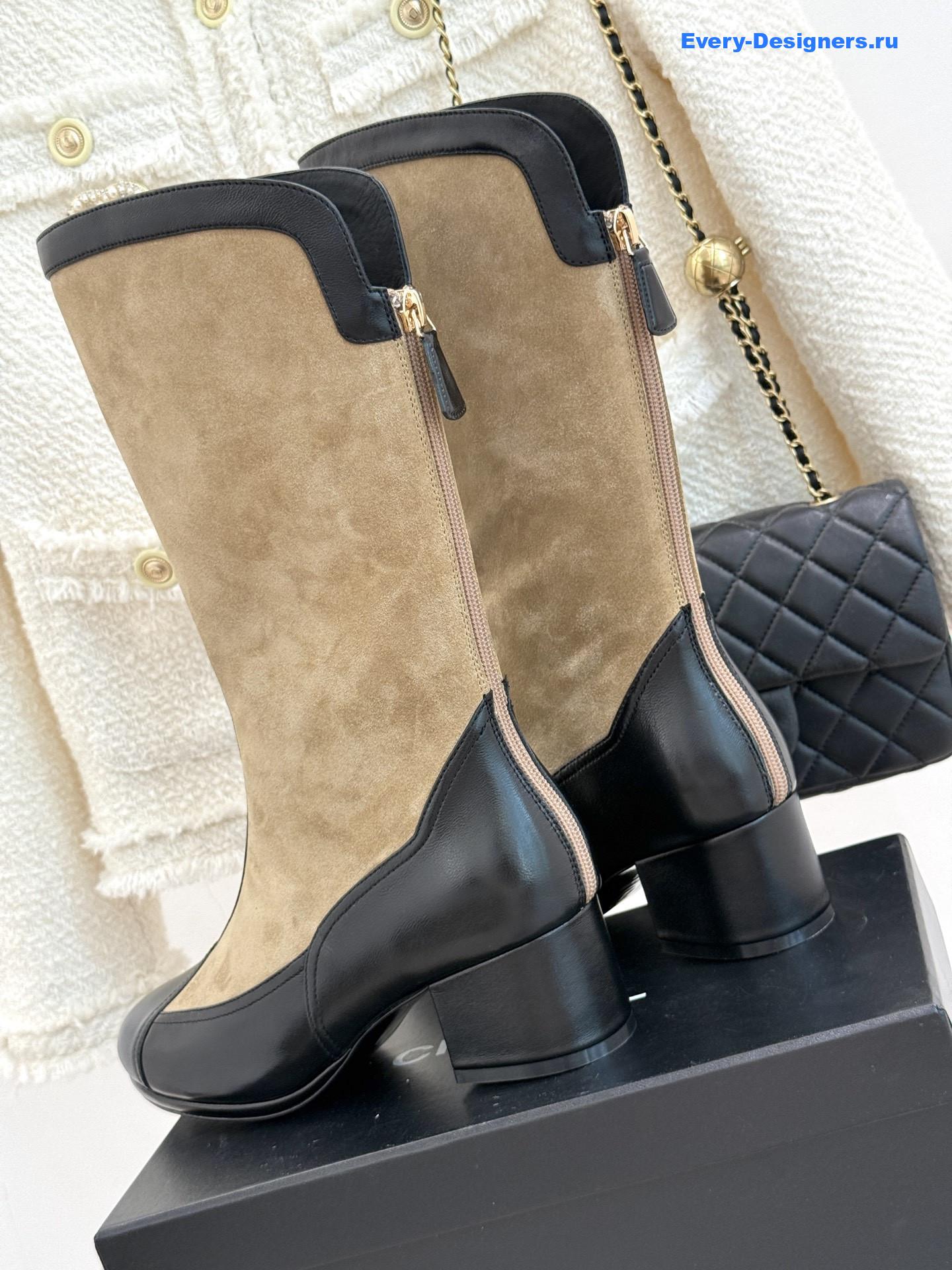 Ch**el beige suede high boots