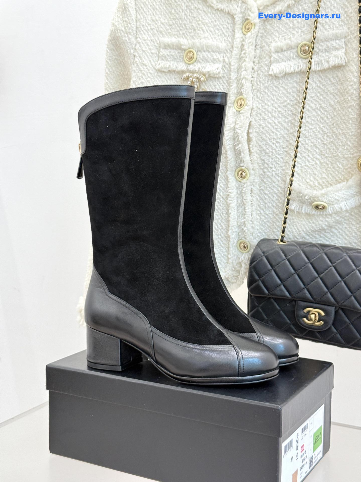 Ch**el black suede high boots