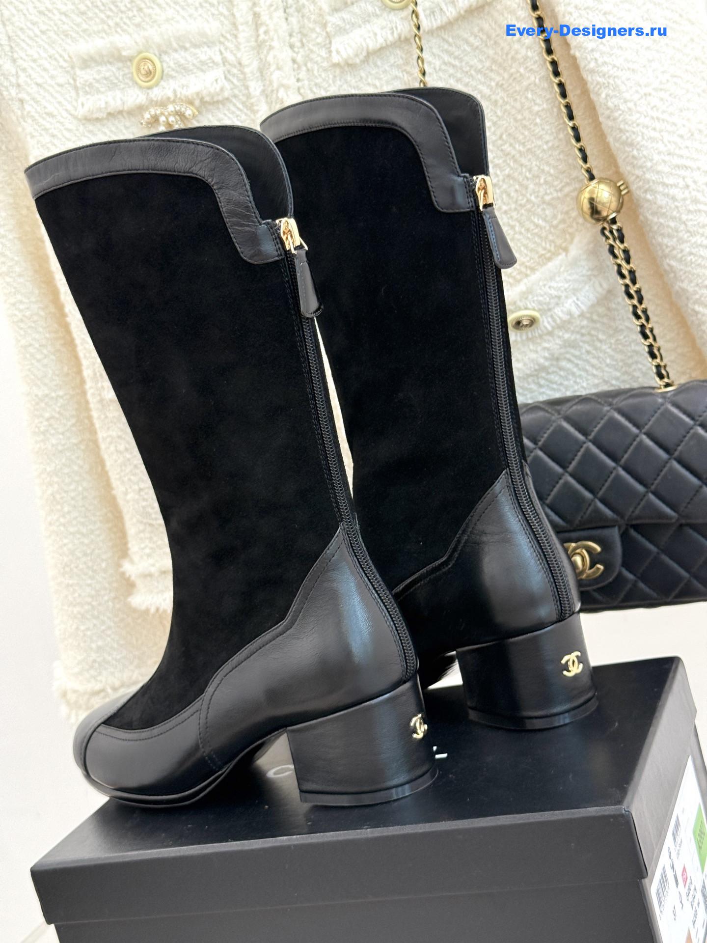 Ch**el black suede high boots