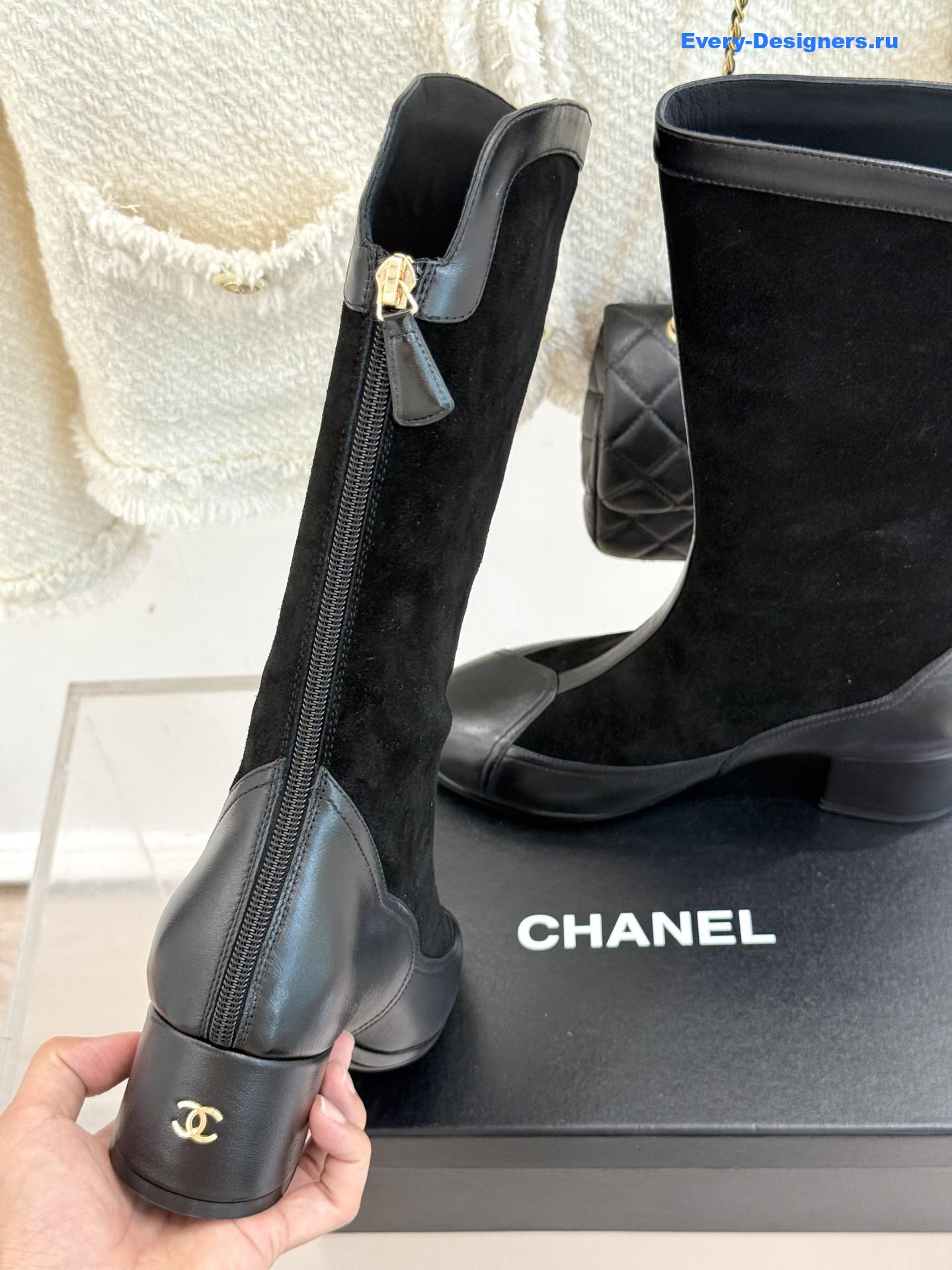 Ch**el black suede high boots