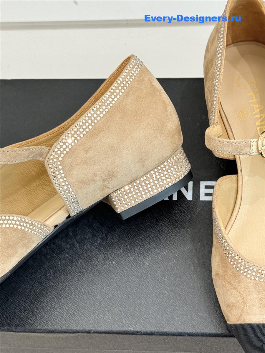 Ch**el beige rhinestone mary jane flats