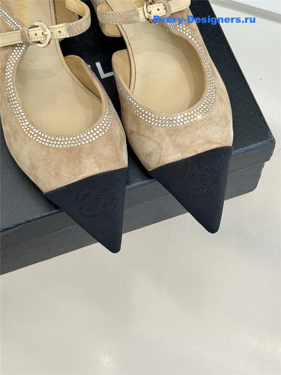 Ch**el beige rhinestone mary jane flats
