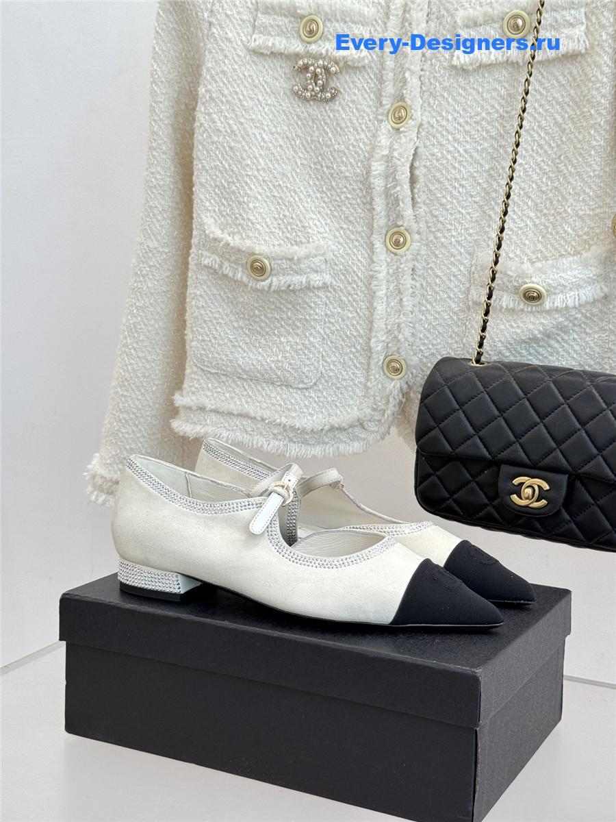 Ch**el white rhinestone mary jane flats