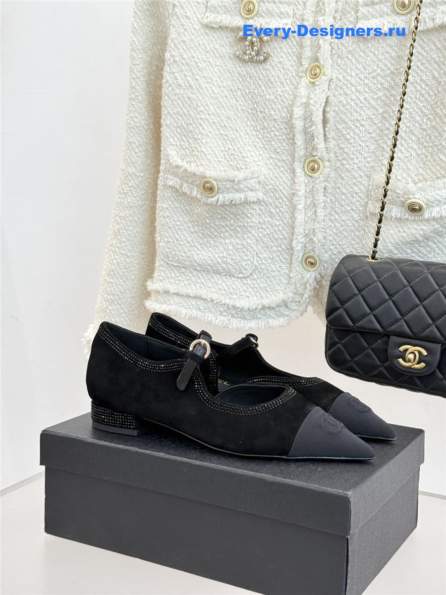 Ch**el black rhinestone mary jane flats