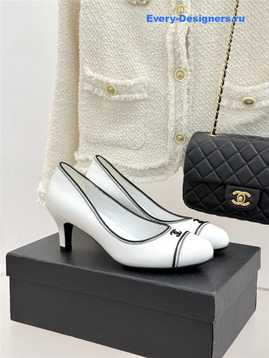 Ch**el white lambskin cc pumps