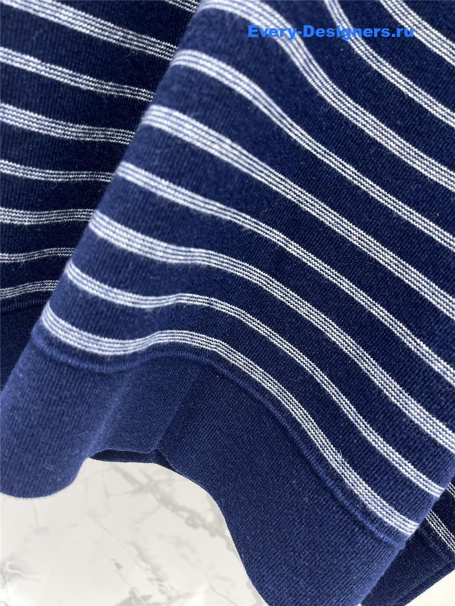 Miu Miu Blue White Striped Zipper Polo Shirt