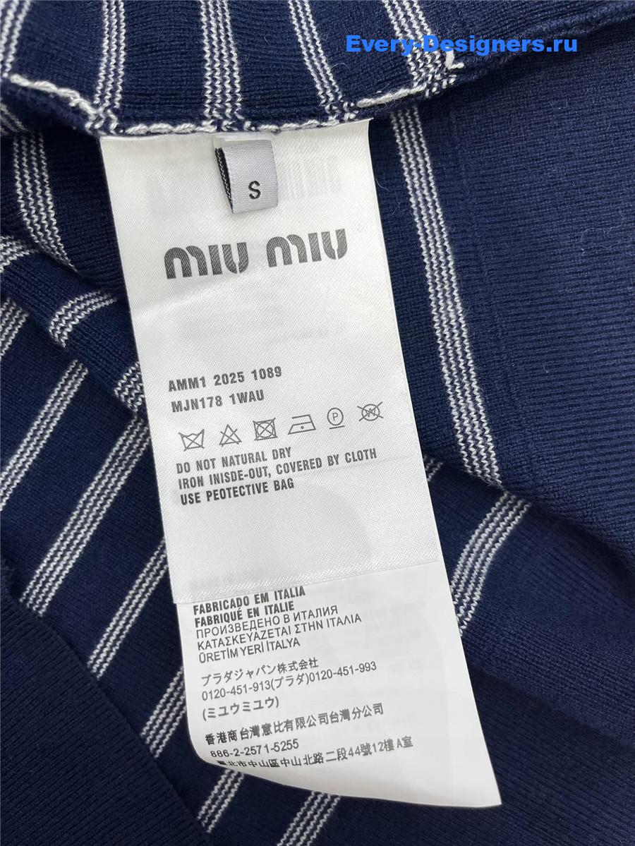 Miu Miu Blue White Striped Zipper Polo Shirt