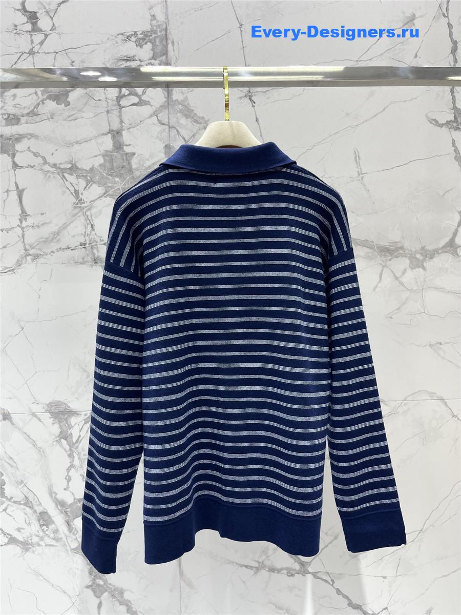 Miu Miu Blue White Striped Zipper Polo Shirt