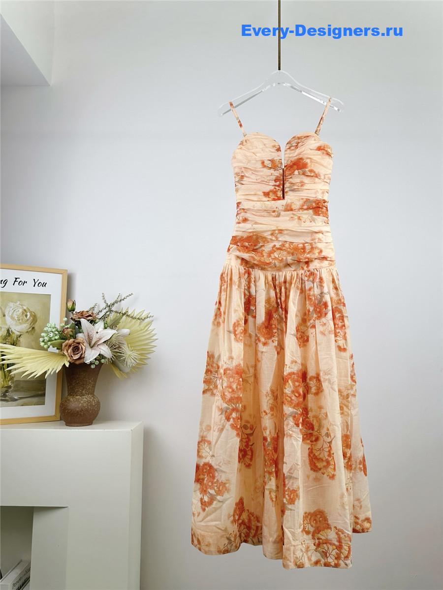 Zimme Strapless Floral Midi Dress