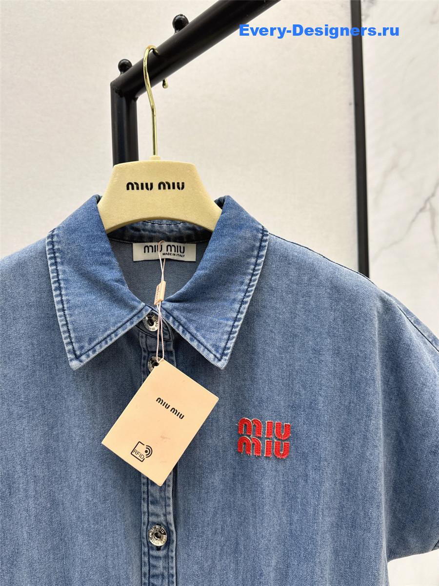 Miu Miu Short Sleeve Long Denim Dress