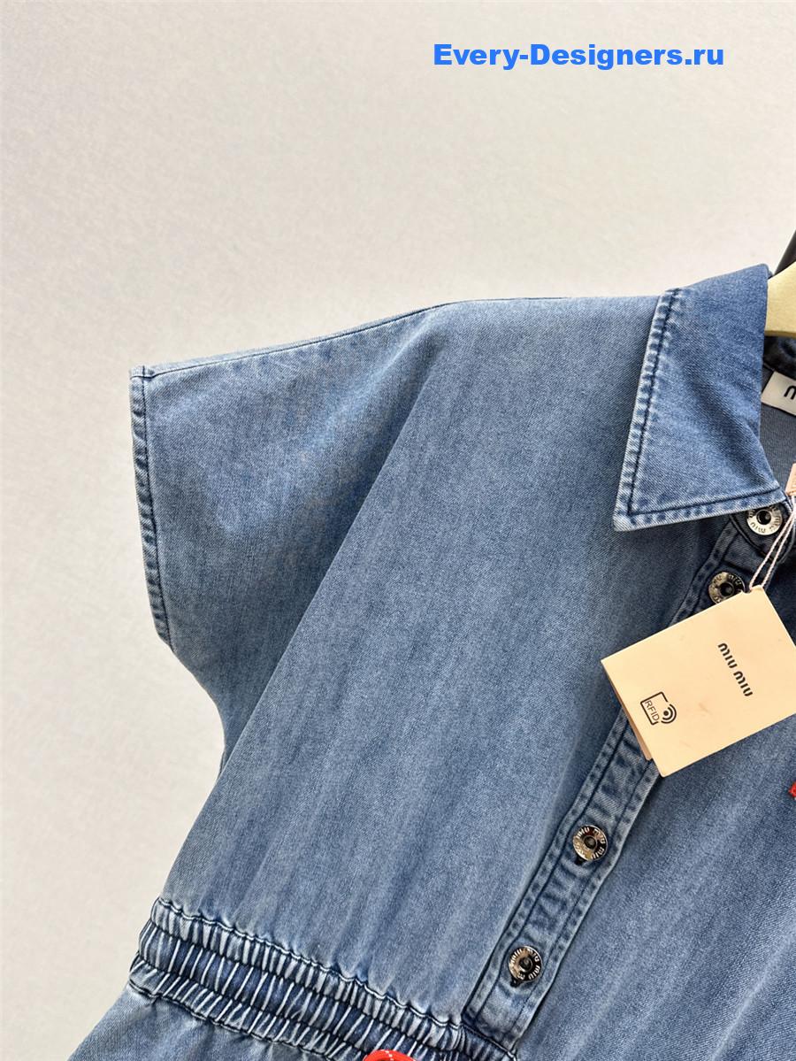 Miu Miu Short Sleeve Long Denim Dress