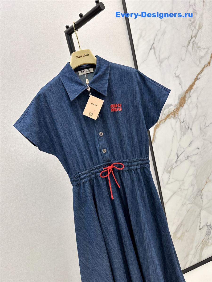 Miu Miu Short Sleeve Blue Long Denim Dress