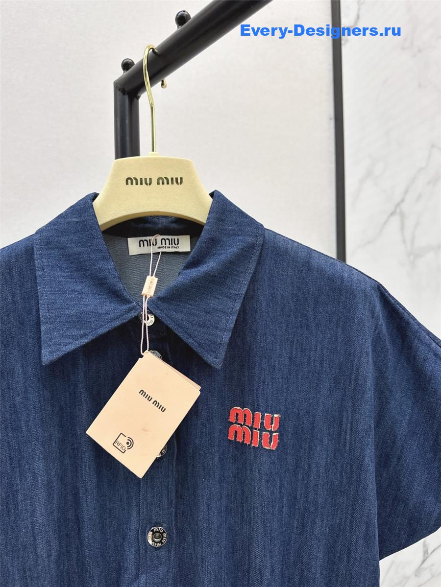 Miu Miu Short Sleeve Blue Long Denim Dress