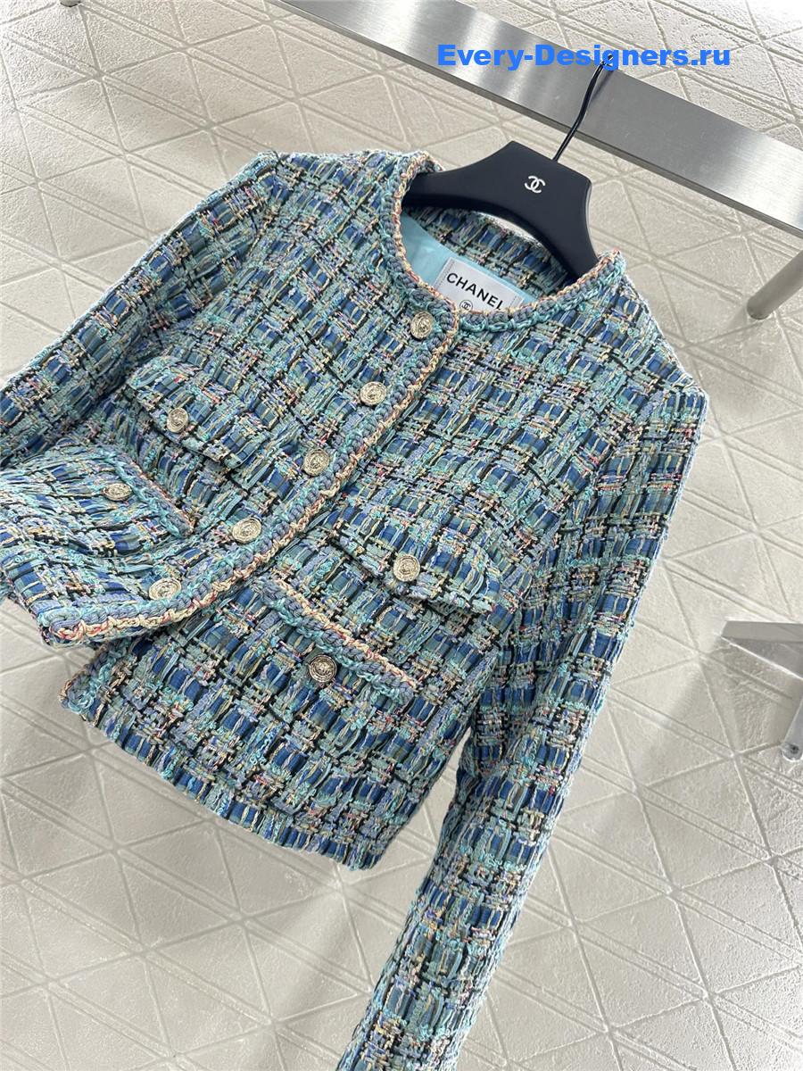 Ch**el turquoise tweed coat