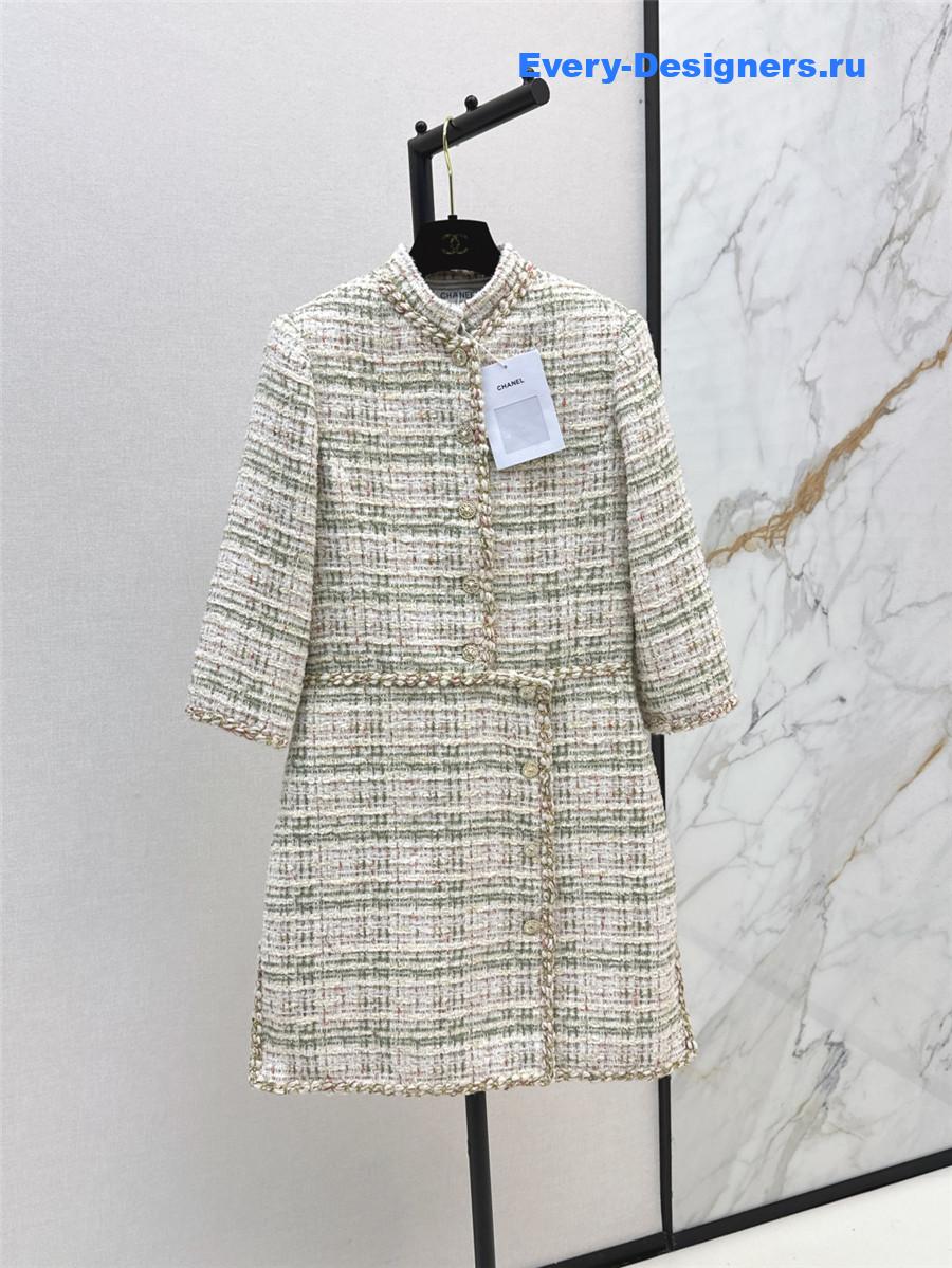 Ch**el woven tweed stand collar dress