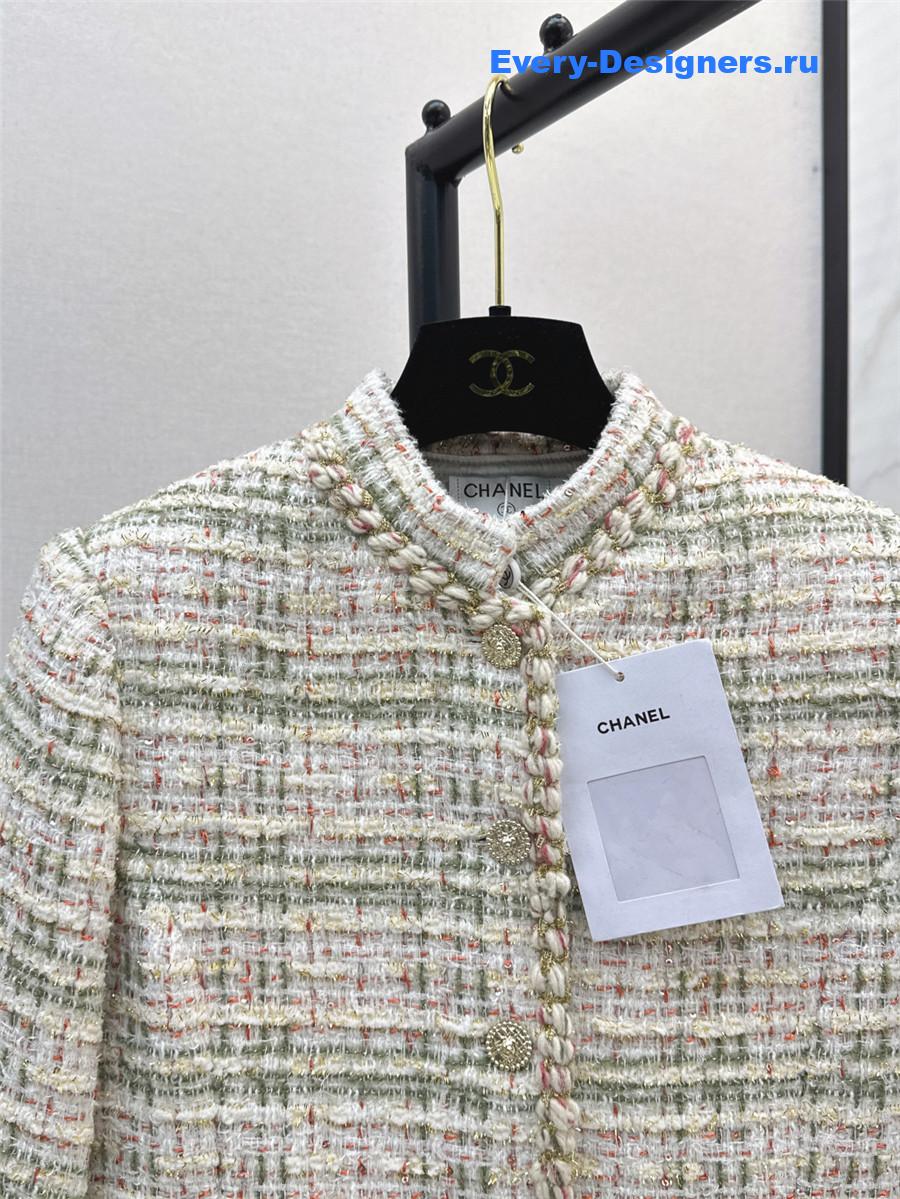 Ch**el woven tweed stand collar dress