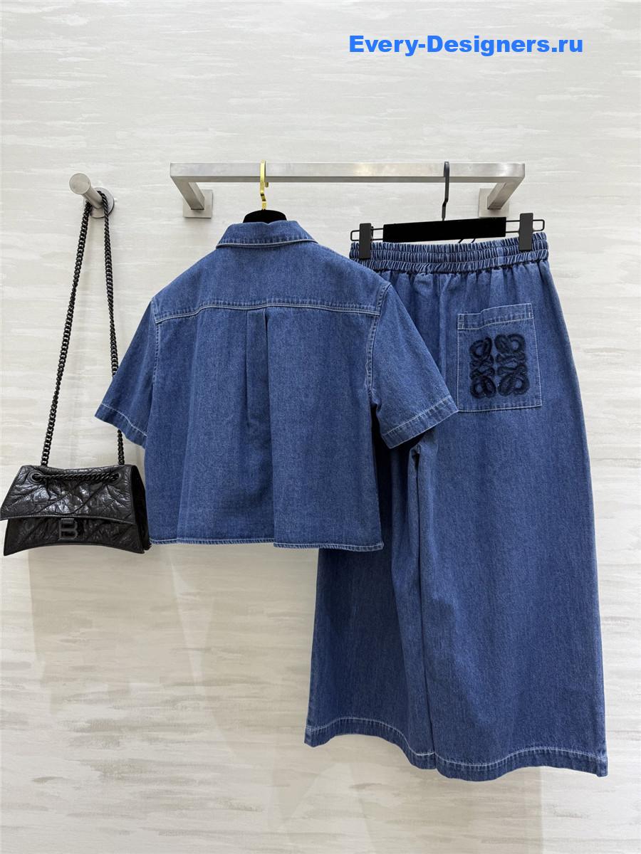 L0ew* denim shirt wide-leg pants suit