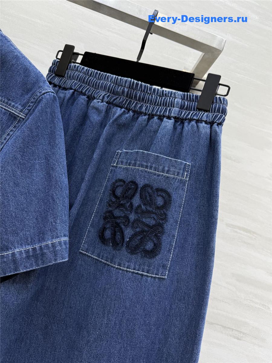 L0ew* denim shirt wide-leg pants suit