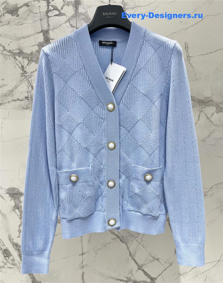 Balmain Blue Emblème Cardigan