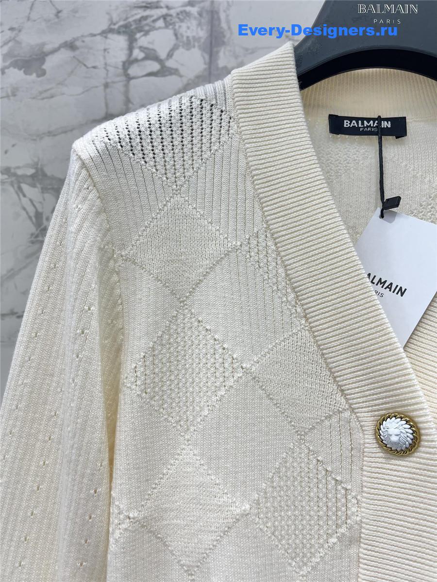 Balmain White Emblème Cardigan