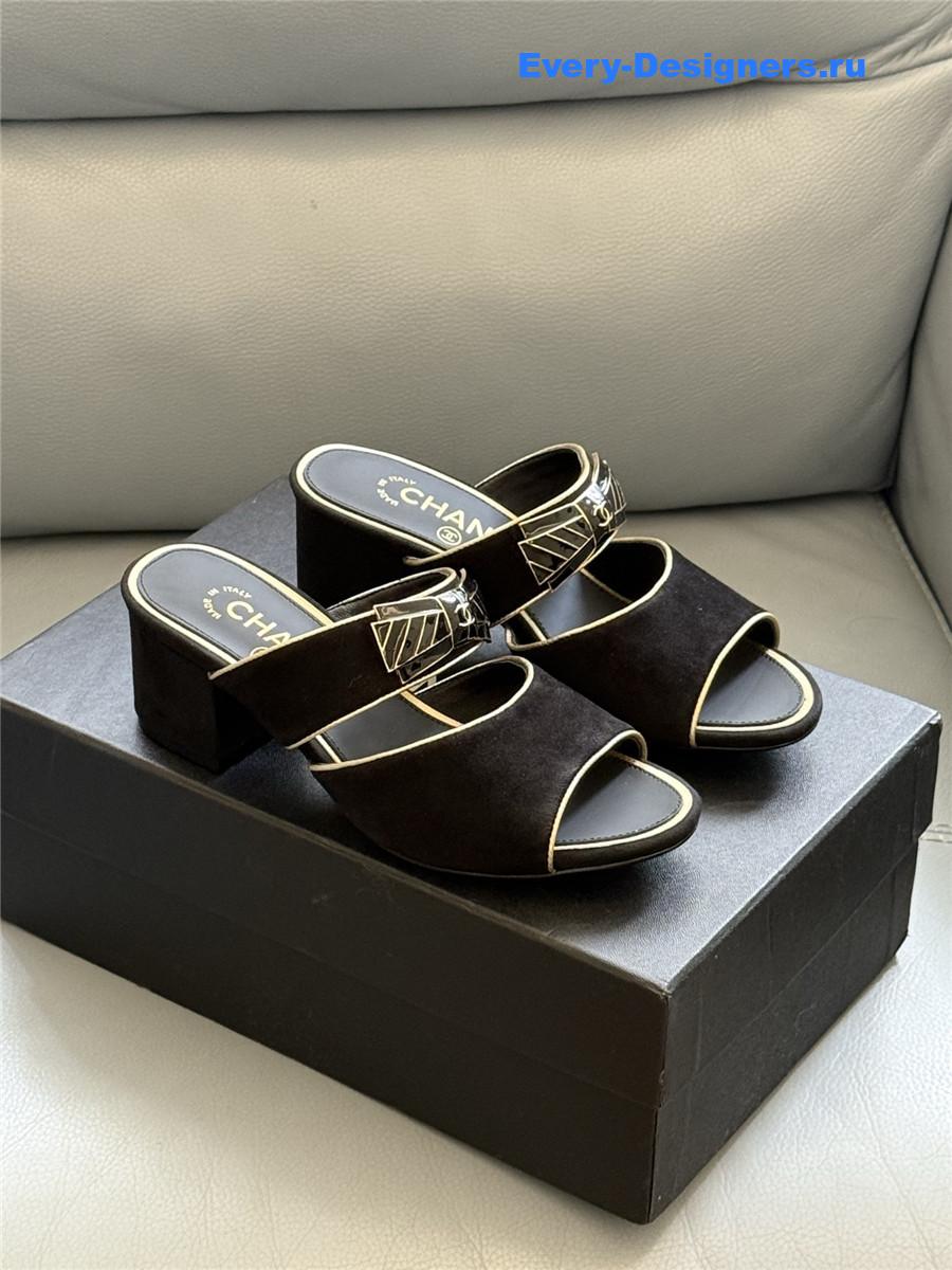 Ch**el black bowknot sandals