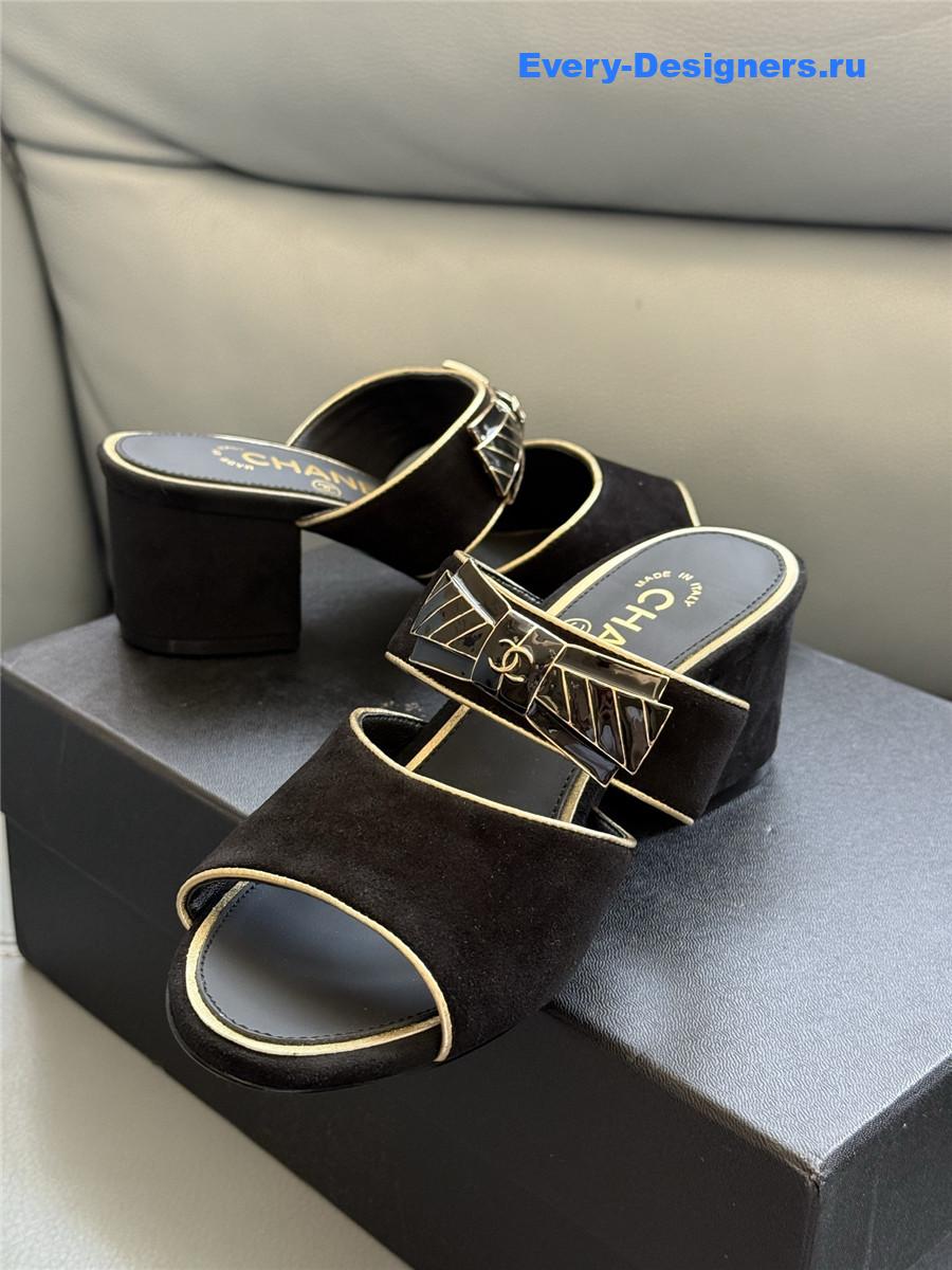 Ch**el black bowknot sandals