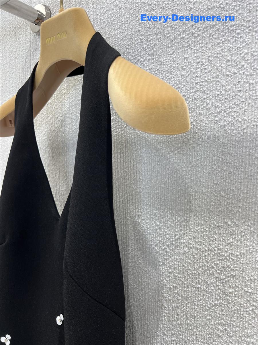 Miu Miu Black Beaded V-Neck Dress