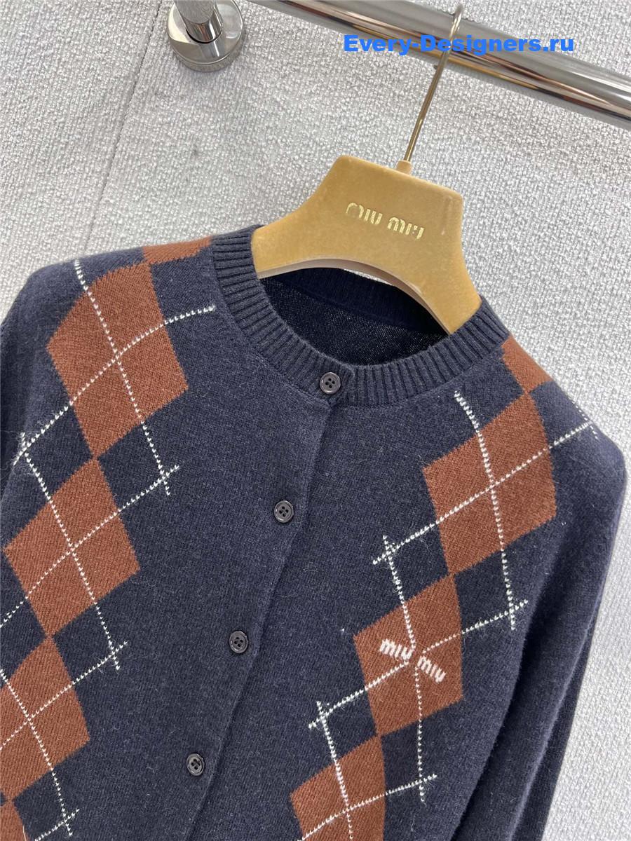 Miu Miu Blue Argyle Cardigan